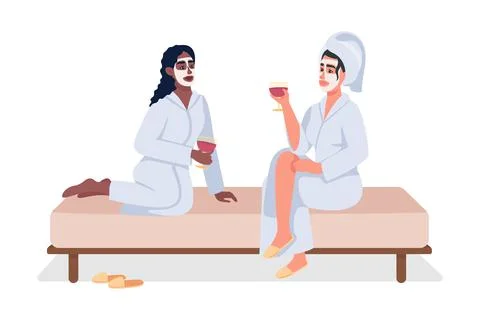 Friends relaxing at spa 2D vector isolated illustration Illustrazione stock