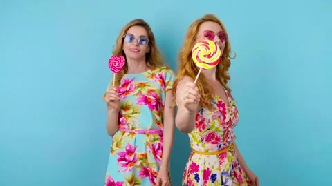 Friends sister dancing having fun, fashionable woman in floral dress excited rhy Video stock 246548027