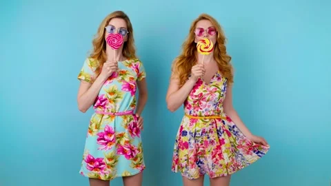 Friends sister dancing having fun, fashionable woman in floral dress excited rhy Video stock 246548180