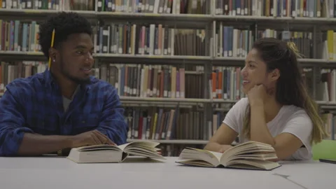 Friends Sit In Library Talking Stock Footage 208717477