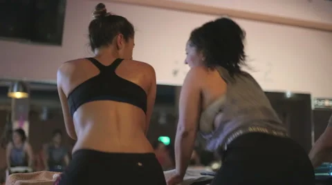 Friends at spinning class Stock Footage 64024778