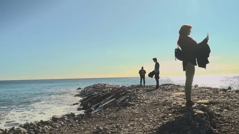 Friends Standing by the Sea Stock Footage 83359890