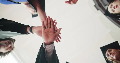 Friends, students and hand stack for graduation ceremony, degree completion or Stock Footage 346445451