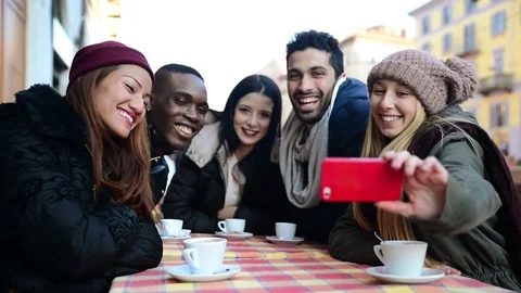 Friends taking selfie in a bar Video stock 73475827