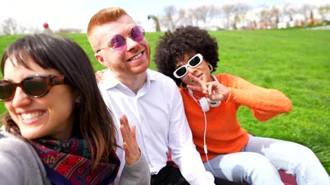 Friends taking a selfie in the park Stock Footage 306354670
