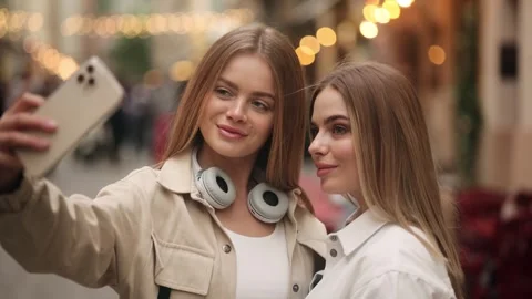 Friends taking selfie saving great memories on smartphone Stock Footage 251807567