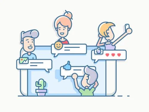 Friends talking in chat app on mobile phone Stock Illustration