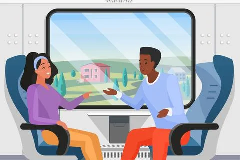 Friends Talking in Modern Train Window Stock Illustration