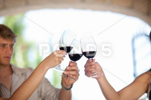 Friends Toasting With Wine Outdoors