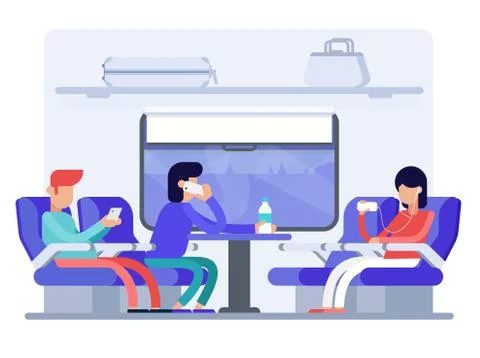 Friends traveling by train flat vector illustration Illustrazione stock