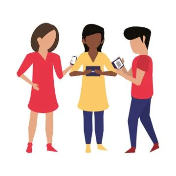 Friends using smartphone technology cartoon Stock Illustration
