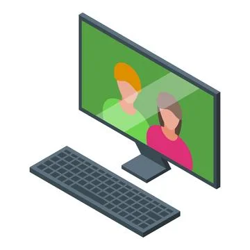 Friends video calling using desktop computer with keyboard イラスト素材