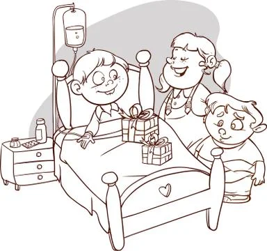 Friends visiting Sick Child Vector Stock Illustration