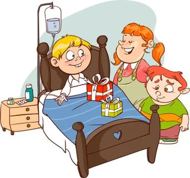 Friends visiting Sick Child Vector Stock Illustration