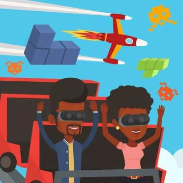 Friends in vr headset riding on roller coaster Stock Illustration