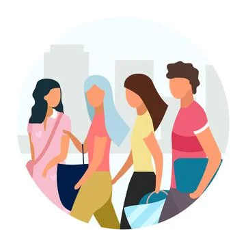 Friends walking flat concept icon Ilustración de archivo