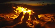 Friends Warming Feet By The Fire Stock Footage