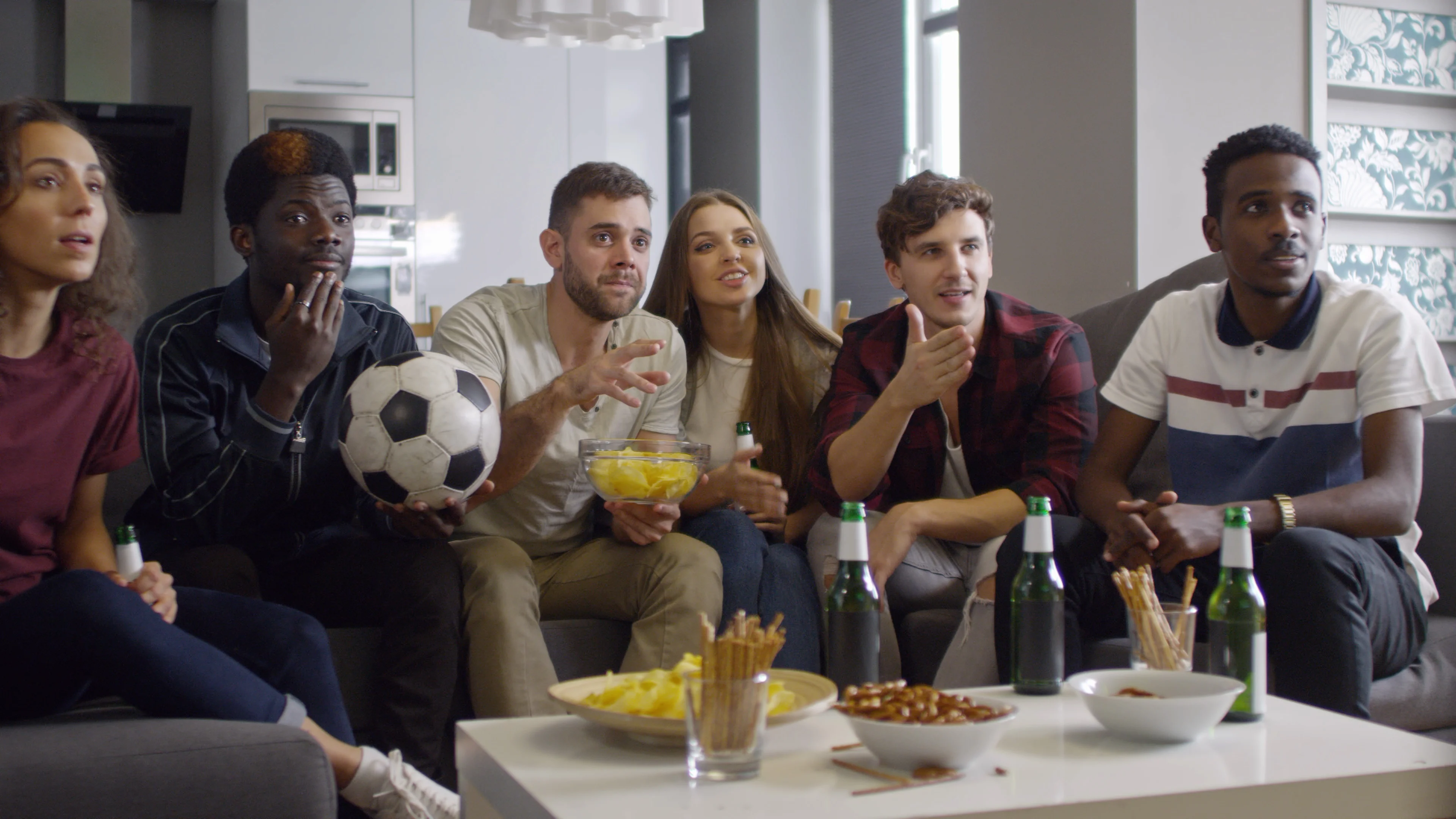 Friends Watching Soccer on TV Stock Video Pond5