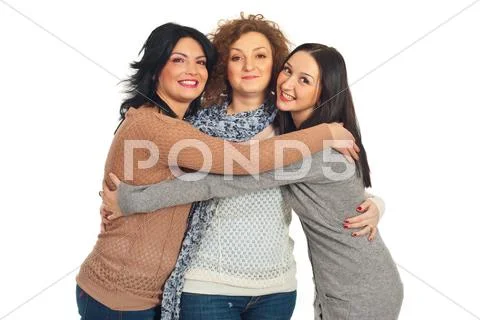Friends women embracing Stock Photos