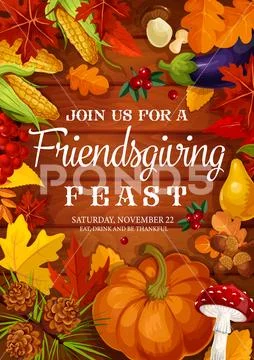 Friendsgiving feast, Thanksgiving potluck dinner Stock Illustration