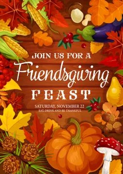Friendsgiving feast, Thanksgiving potluck dinner Stock Illustration