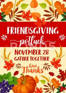 Friendsgiving potluck and Thanksgiving symbols Stock Illustration