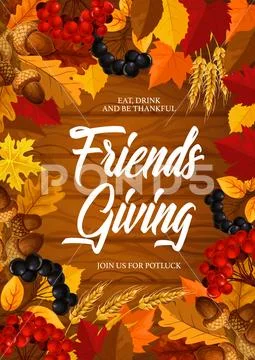 Friendsgiving potluck dinner, Thanksgiving theme Stock Illustration