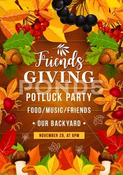 Friendsgiving potluck party of Thanksgiving Day Stock Illustration