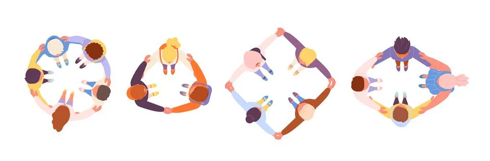 Friendship hugs. Hugging circle, man support in geometric shapes. Isolated Stock Illustration