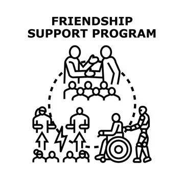 Friendship support program assisting people with disabilities Illustrazione stock