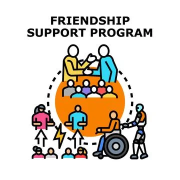 Friendship support program assisting people with disabilities Illustration