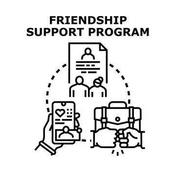 Friendship support program providing social connection and assistance 库存插图