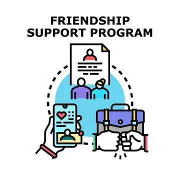 Friendship support program providing social connection and assistance Stock Illustration