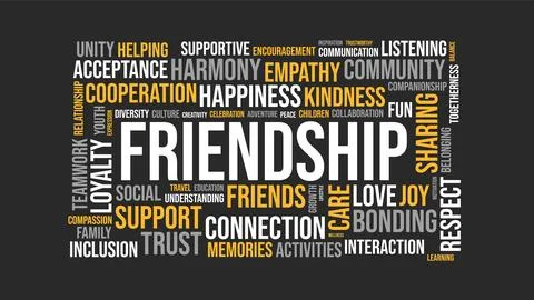 Friendship Word Cloud Vector Graphic on Dark Background Иллюстрация