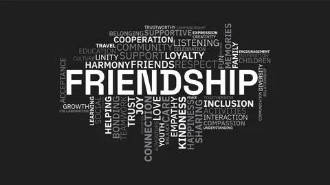 Friendship Word Cloud Vector Graphic on Dark Background Stock Illustration