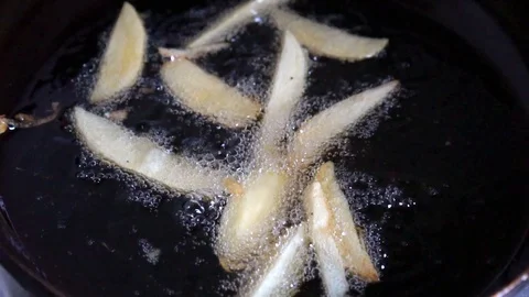 Fries cooking in a pan Video stock 114629445