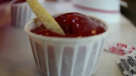 Fries at a fast food joint - 3 - dip ext closeup Stock Footage 22856174