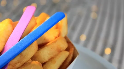 Fries - Grey Background - Turning - Focus - 04 Stock Footage 62390282