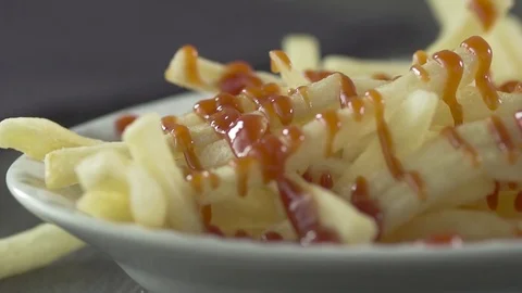 Fries With Ketchup Drizzle and Slider Move 스톡 동영상 72809989