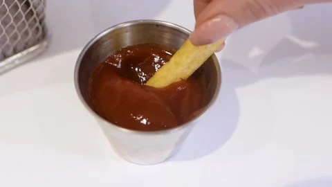 Fries with ketchup on white background Stock Footage 145859406