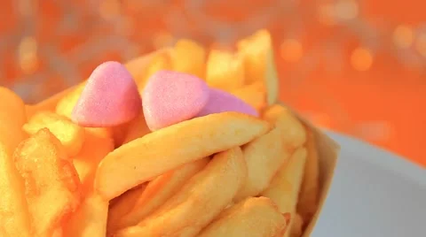Fries - Orange Background - on plate - Focus - 09 Stock Footage 62394369