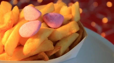 Fries - Red Background - on plate - Focus - 06 Stock Footage 62398282