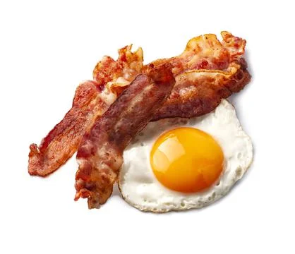 Friesd egg with bacon isolated on white backgrounds. Stock Photos