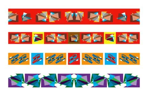 Frieze border patterns, Abstract colorful geometric ornate decor. Stock Illustration