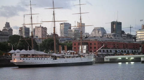 Frigate and Cityscape Stock Footage 1002440