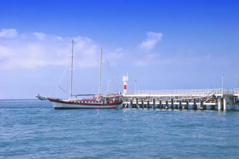 Frigate moored to a pier Foto stock