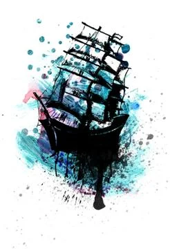Frigate Ship Sketch 스톡 일러스트