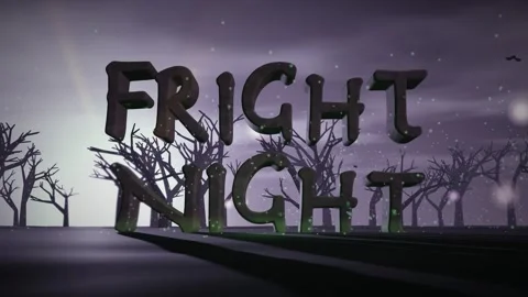 Fright Night Charred Timber Letters in a Misty Haunted Swamp with Flying Bats Видео 342411423