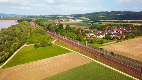 Fright train passing drone shot 4k Stock Footage 108591108