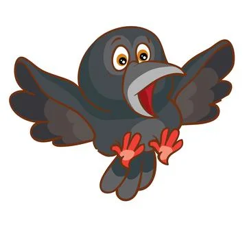 Frightened black crow flaps its wings, cartoon illustration, isolated object  스톡 일러스트